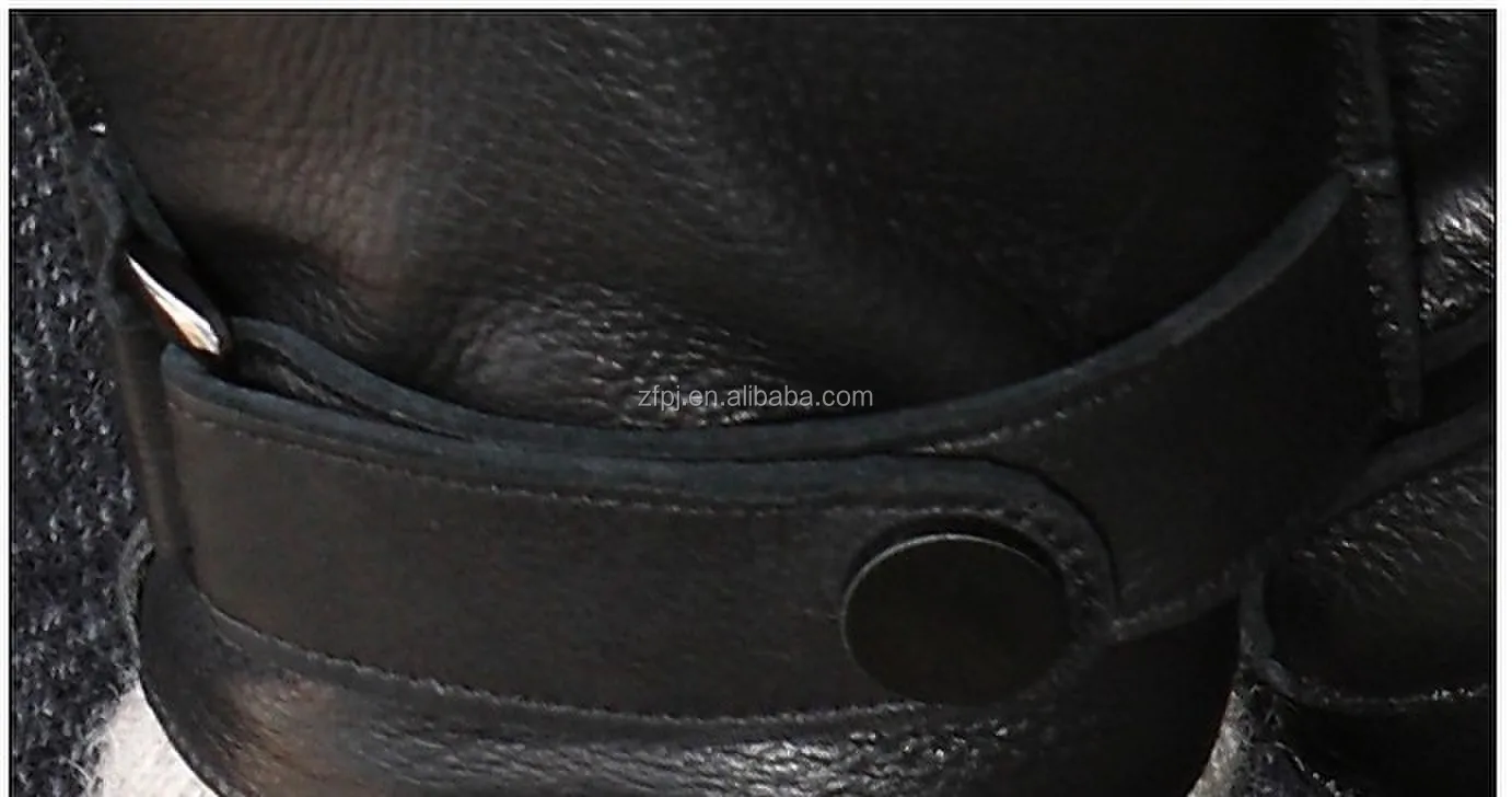 men winter wool lined deerskin leather glove with top deerskin buckle adornments