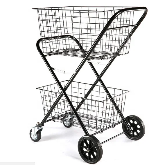 
Double basket folding style transport supermarket shopping trolley cart 