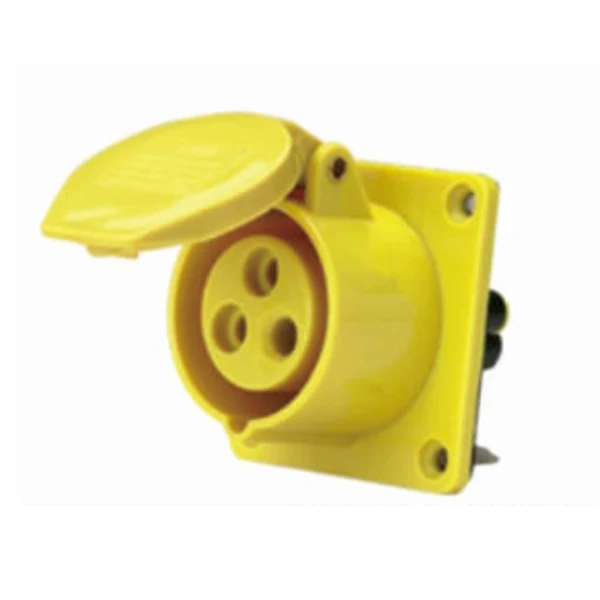 panel mounting socket, 32a, ac110v, 2p + electronic, ip44, yellow color