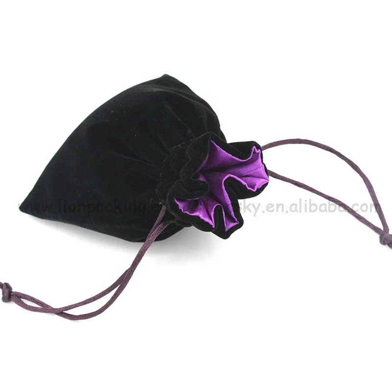 Custom logo Luxurious Design Satin Lined small black Velvet drawstring Bag for Jewellery