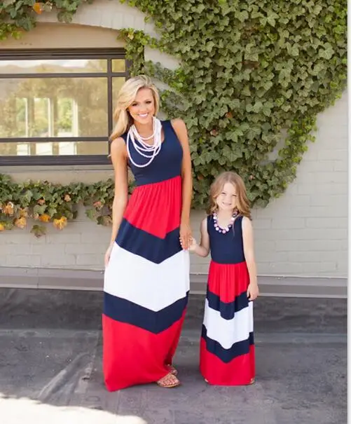 2016 summer mother daughter dresses stripe maxi mother and daughter clothes family look matching mother daughter