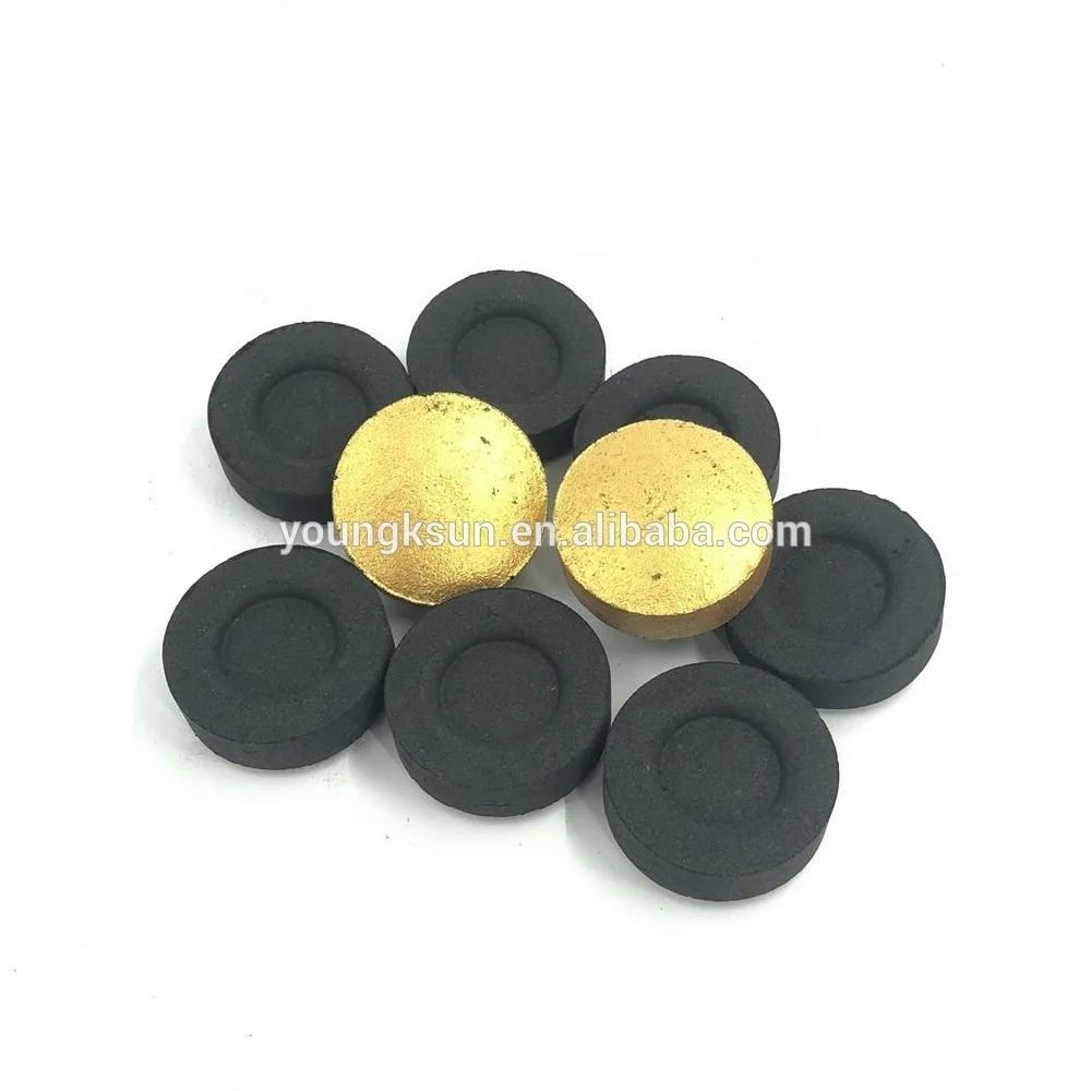 YKS 33mm smokeless golden color round charcoal briquette for shisha hookah