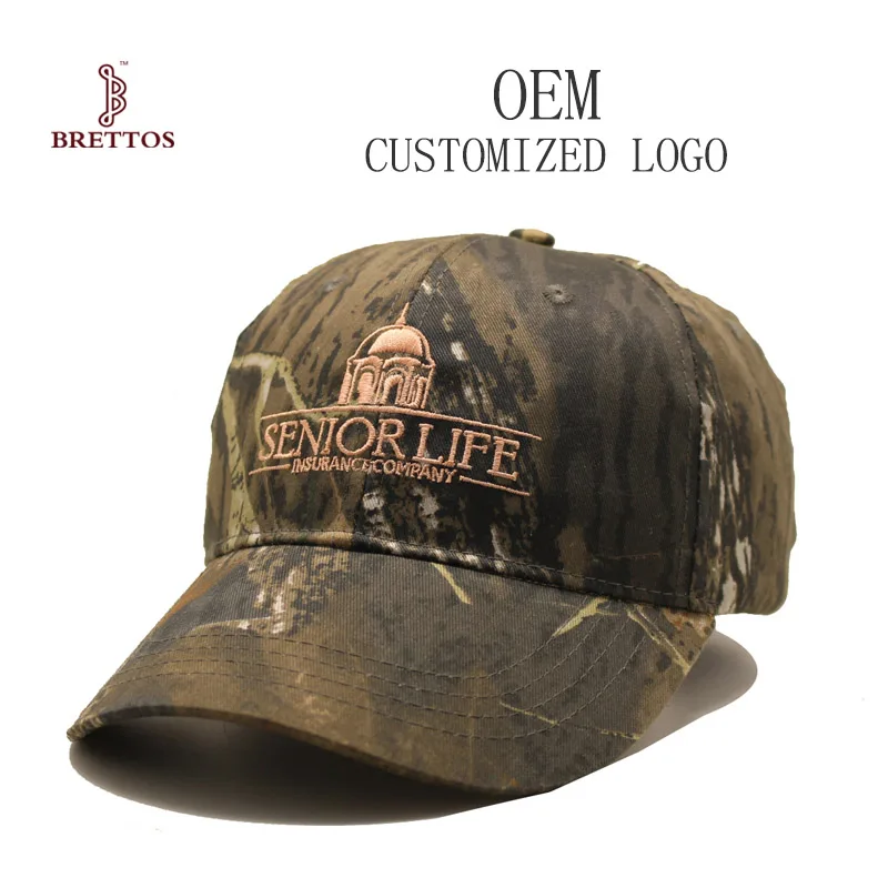 
Hot Selling 6 Panels Strap Back Flat Embroidery Camo Baseball Cap 