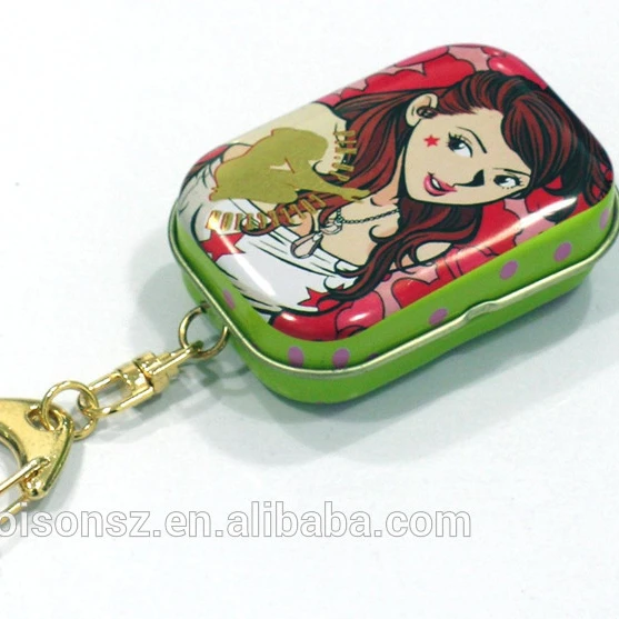 Empty small rectangle metal box with key chain tin box