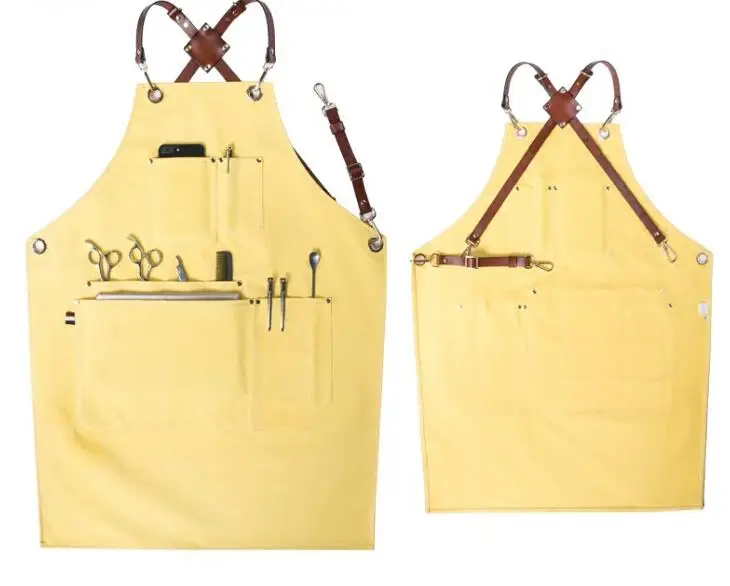 Original hairdresser apron floral gardening nail salon hairdresser western food cafe coffee shop work clothes yellow canvas