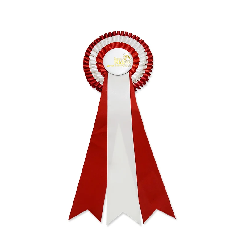 Wholesale Blue And Pink 3 Layers Horse Show Custom Logo Printable Award Ribbon Rosette