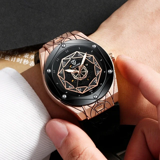 Tevise Fashion Men Automatic Top Brand Unique Design Skeleton Mechanical Watch