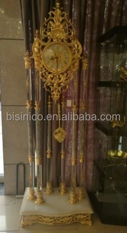 Large Size Gold Gilded Floor Clock, 24K Gold Plated Brass Mounted Crystal Clock with Marble Base