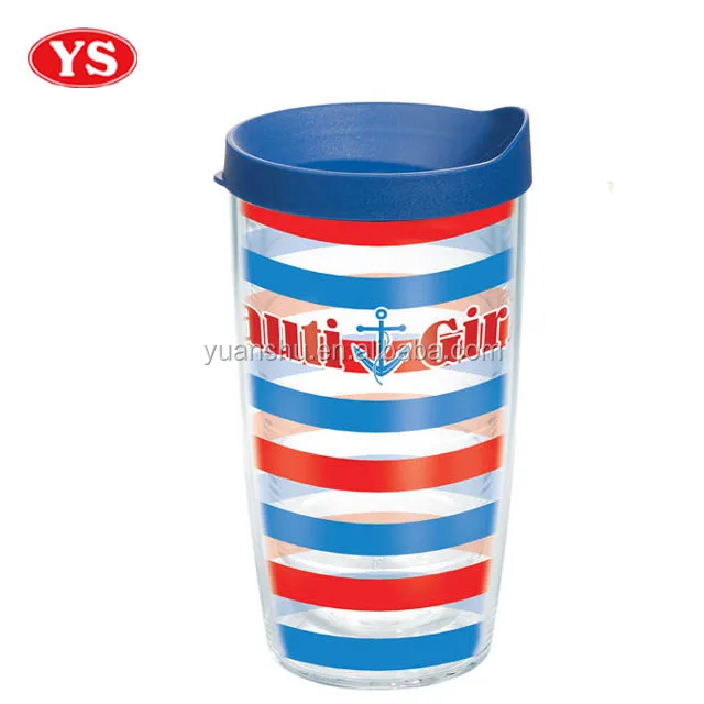 16oz clear double wall photo insert plastic coffee tumbler cup with lid