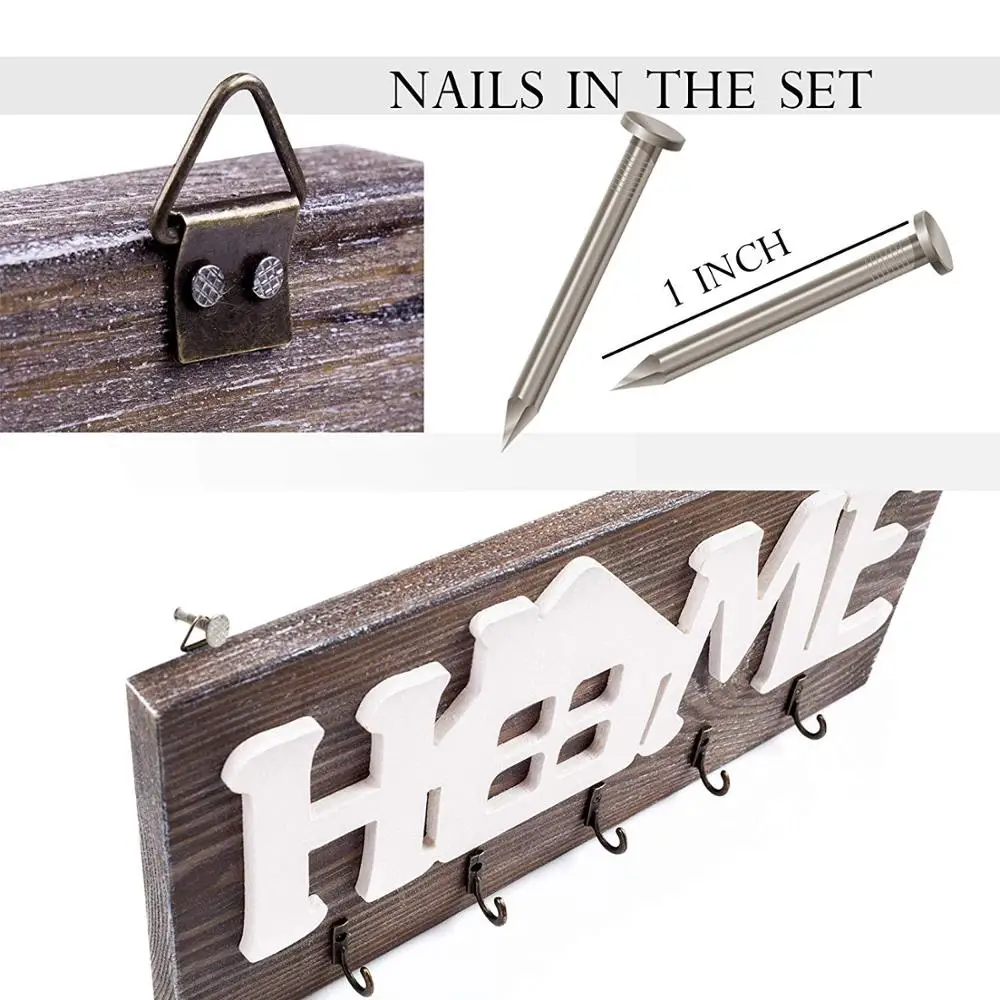 Key Holder for Wall  Home  Natural Wood | Decorative Key Hooks Ring Holder w/ 5 Hooks, Rustic House Holder for Living Area, Ki