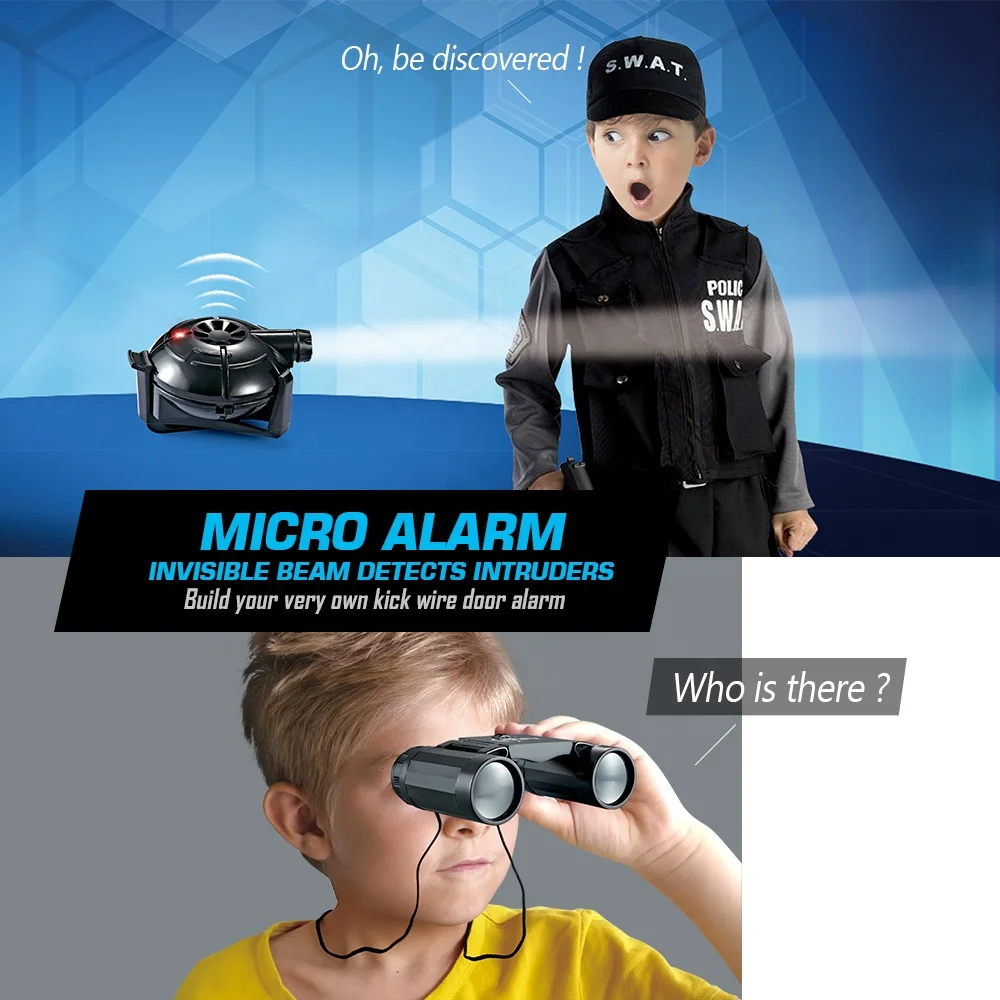 Role playing detective game sensor alarm with plastic toy binocular spy gadgets for kids