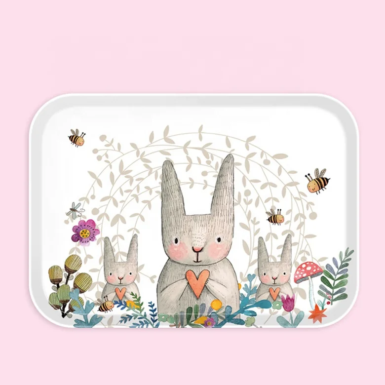 Wholesale homewares rectangular OEM custom print plastic tray coffee cake food decorative wedding melamine flower tea tray