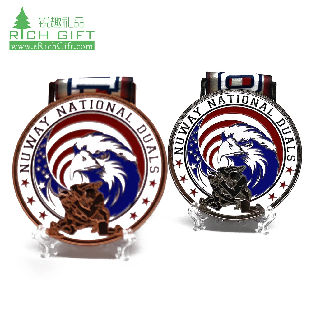 Wholesale metal alloy souvenir colorful 3D embossed logo Championship award bronze/silver/gold medal