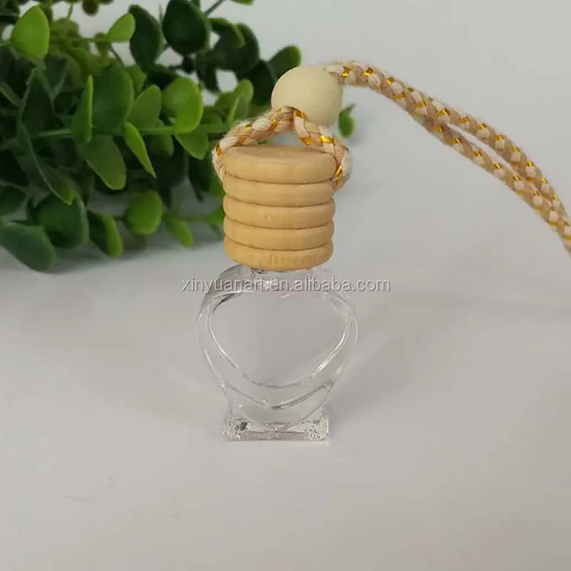 5ml Clear Heart Shape Hanging Glass Vials For Fragrance Perfume Bottle diffuser With Wooden Cap