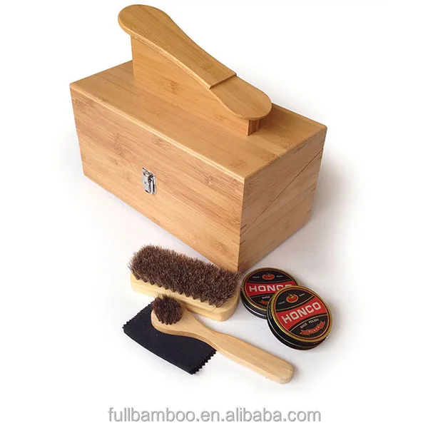 Hand-Crafted Bamboo Shoe Shine Kit ,Shoe Shine box ,Shoe Care Kit