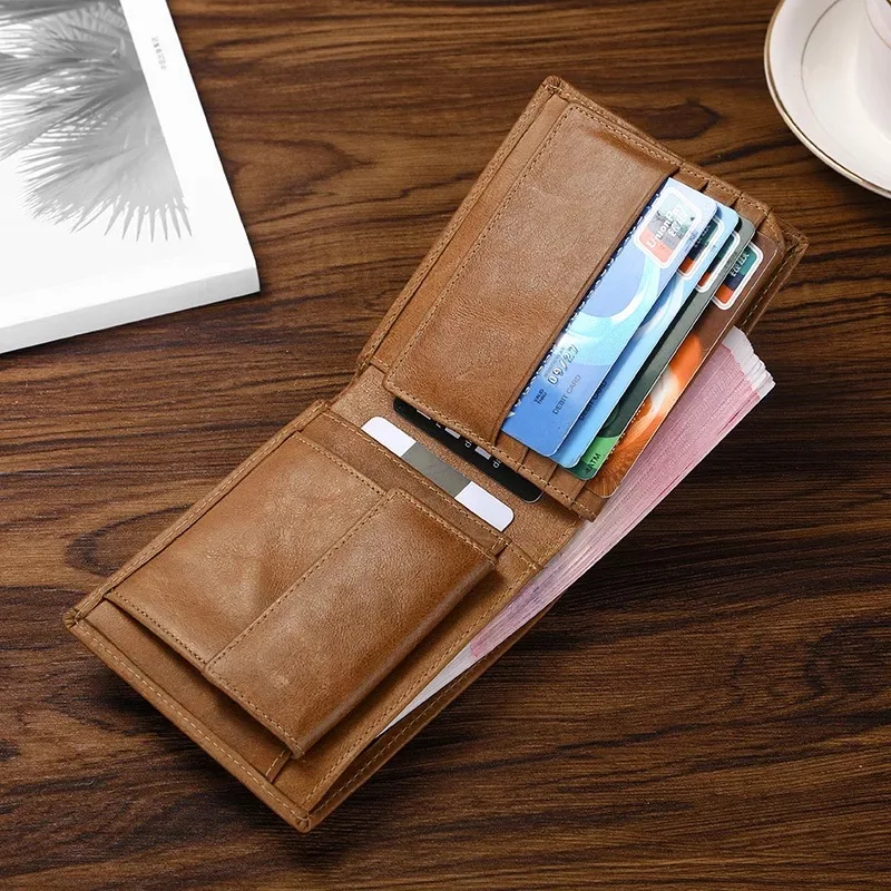2021 Best coin slot wallet vintage genuine leather mens coin sorter wallet