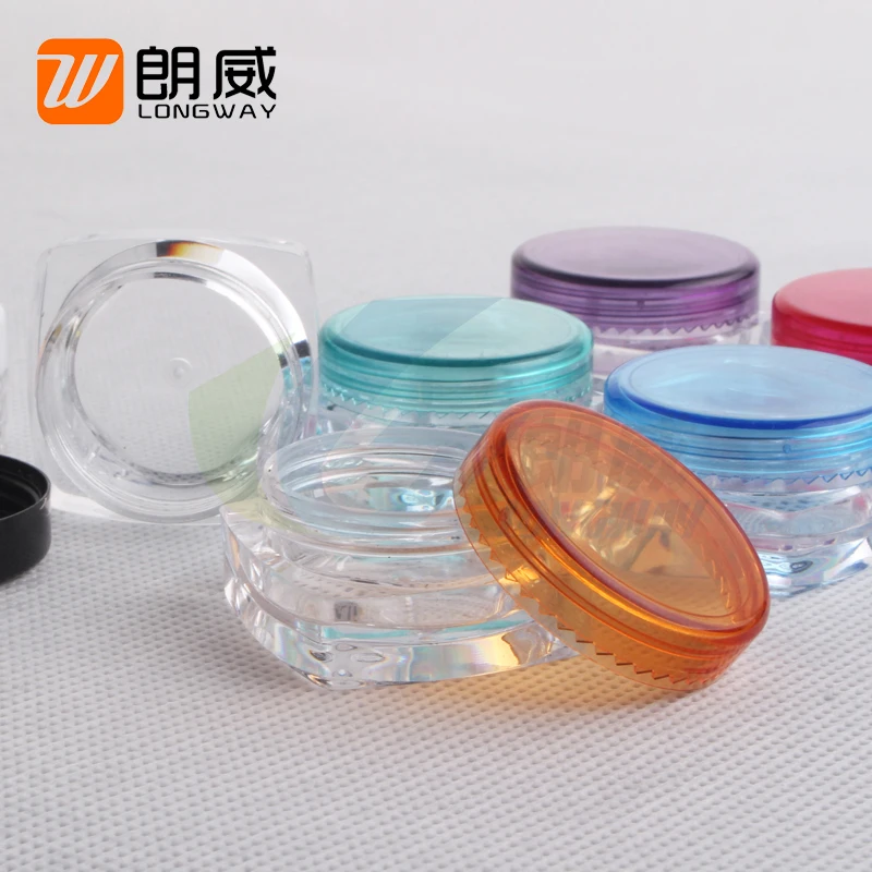 Empty colorful eco friendly small square plastic cream jar with lid 5g for nail dip powder Cosmetic container 5ml