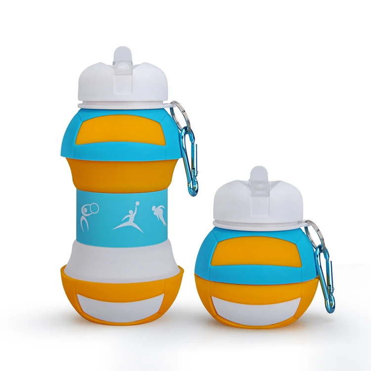 Custom Logo Gym Shaker Volleyball Sport Water Bottle Unisex Foldable Silicon Pressing Type Anti-Corrosion Coating Boiling Water