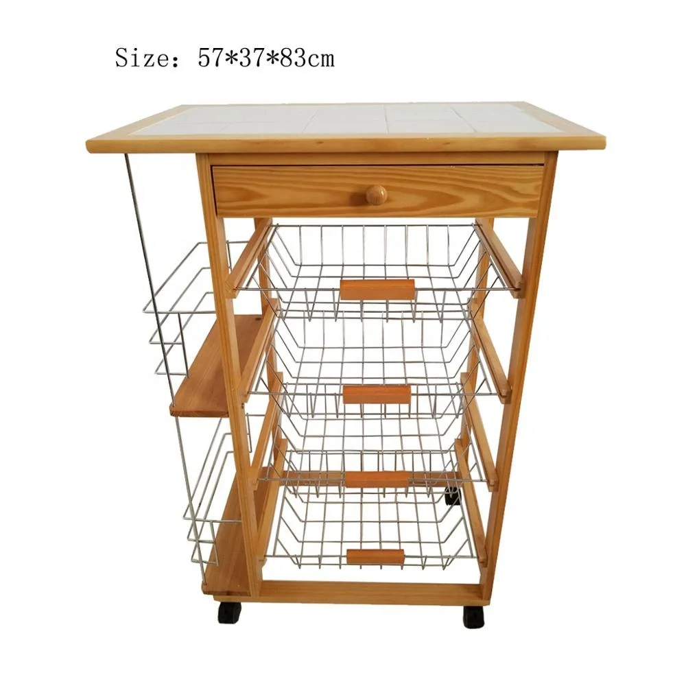 
Natural Color Single 5-tier Kitchen Trolley Cart With Tile Top 