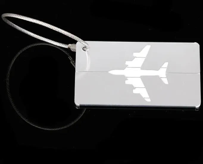promotion gift metal aluminum travel luggage tag with stainless steel wire cable rope