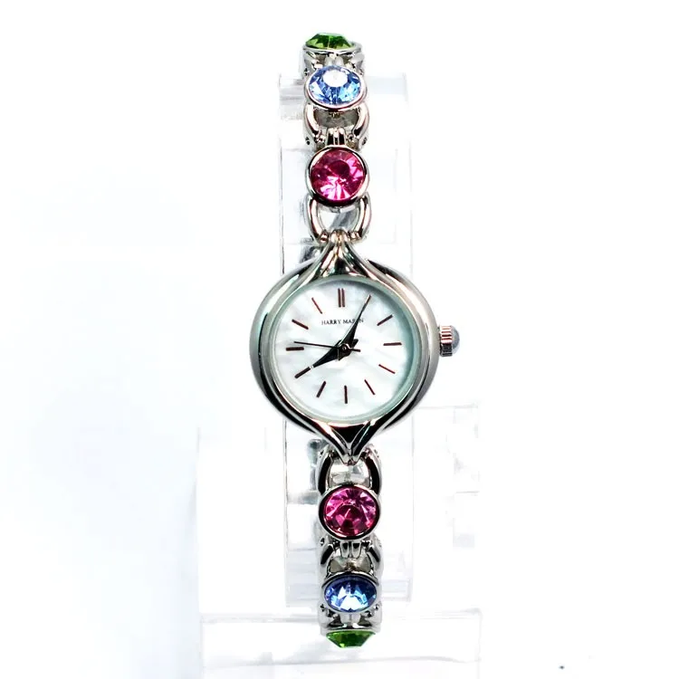 Hot Sale Girls Small Hand Chain Wristwatch Colorful Stones Fashion Lady Watch