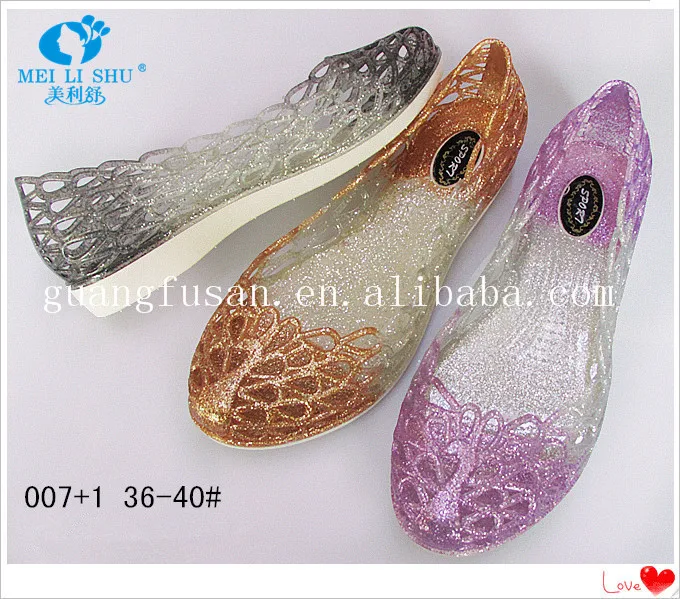 Wholesale high quality Shoe Translucent gradual Woman Glitter jelly pom pom sandals