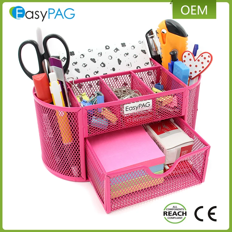 EasyPAG, настольный органайзер, черный сетчатый, для офиса, школы, поставка, Caddy с выдвижным ящиком, розовый
