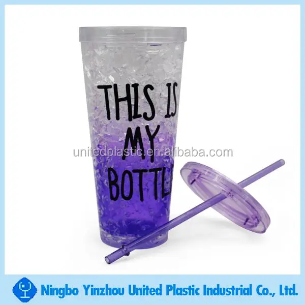 Freeze Double Wall Plastic Mug With Straw