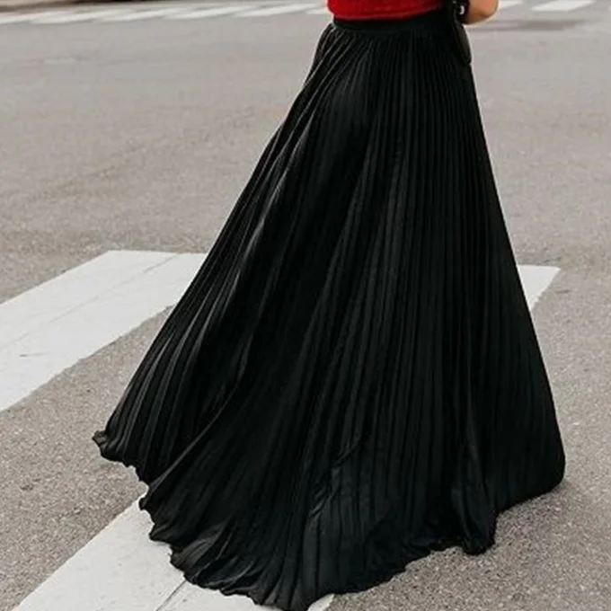 
Elegant Women Long Skirts Ladies Fashion Pleated Skirts Girls Chiffon Skirts 