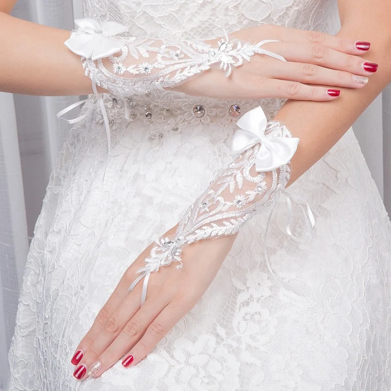 
short tulle wedding gloves bowknot bridal gloves 