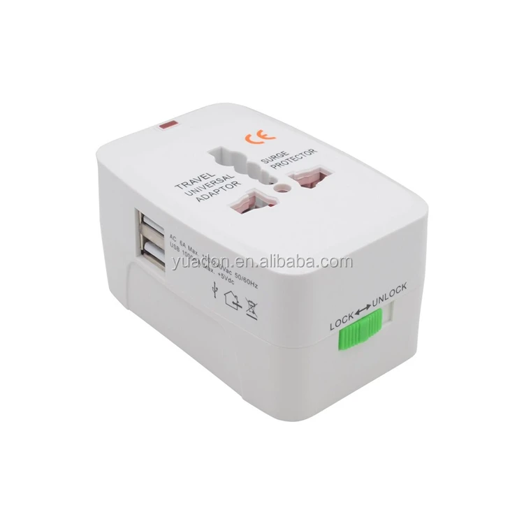 Yuadon AC Universal World Travel Power Adapter, Dual USB Electric Adaptor Kit for Cell Phone