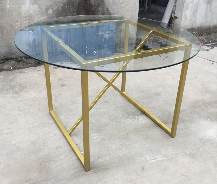 MRS WOODS Modern Style 4 Seater Gold Stainless Steel Frame Round Glass Wedding Dining Table