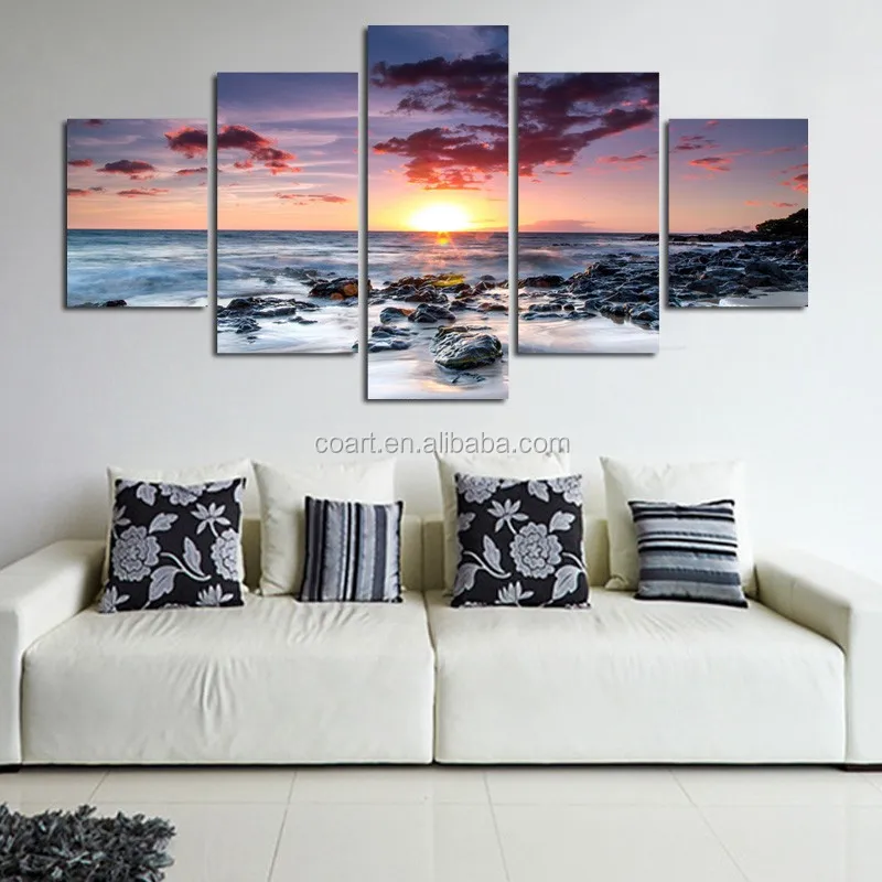 5 Panel seascape canvas print wall art for home decoration