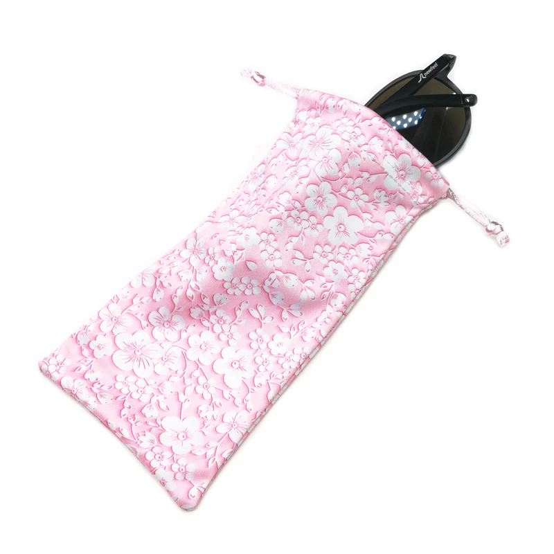 Custom Logo Printed Microfiber Drawstring Sunglasses Pouch Glasses Bag