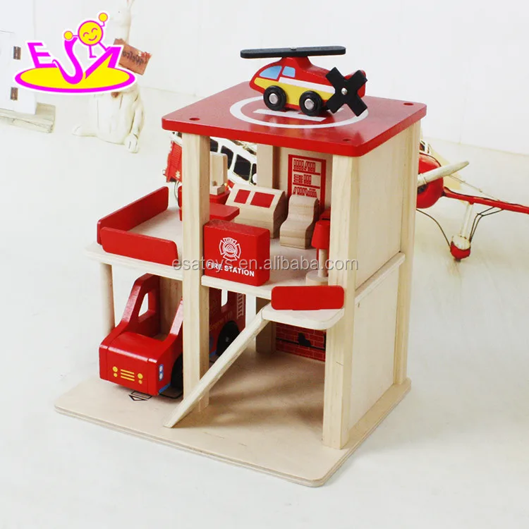 
Wholesale cheap toy fire station wooden garage toy for children W04B030 
