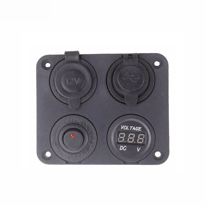 4 in 1 Car Motorcycle Boat Cigarette Lighter Socket Waterproof 5V 4.2A Dual USB Car Charger LED Voltmeter with Switch