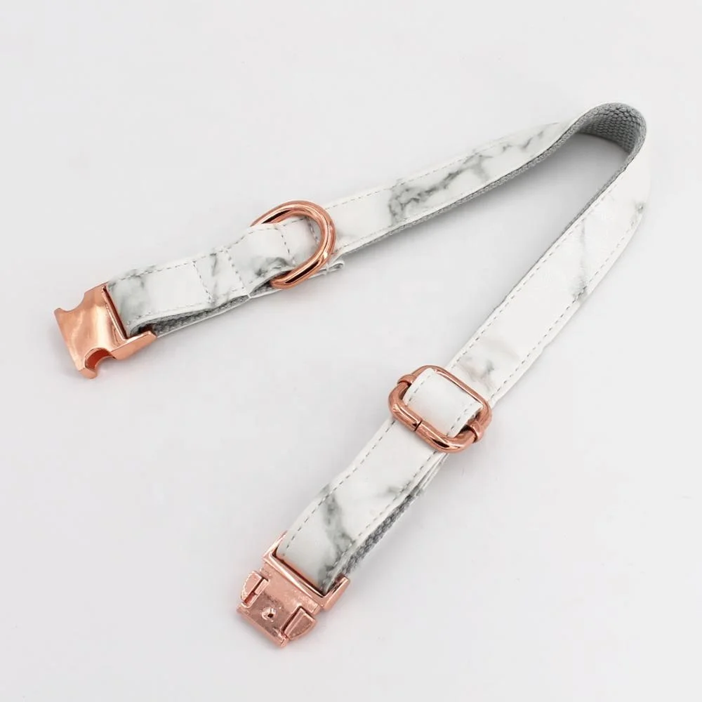 Marble Dog Collar Leash Personalized Faux Leather Dog Collar  with rose metal buckle