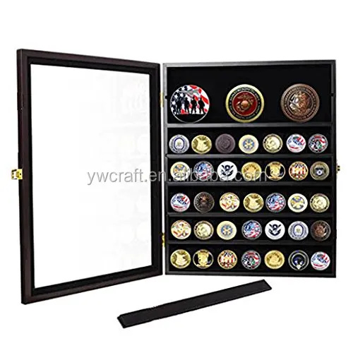 Solid Wood Challenge Coin Medals Pins Badges Ribbons Insignia Buttons Chips Combo Display Case Shadow Box Cabinet Picture Frame