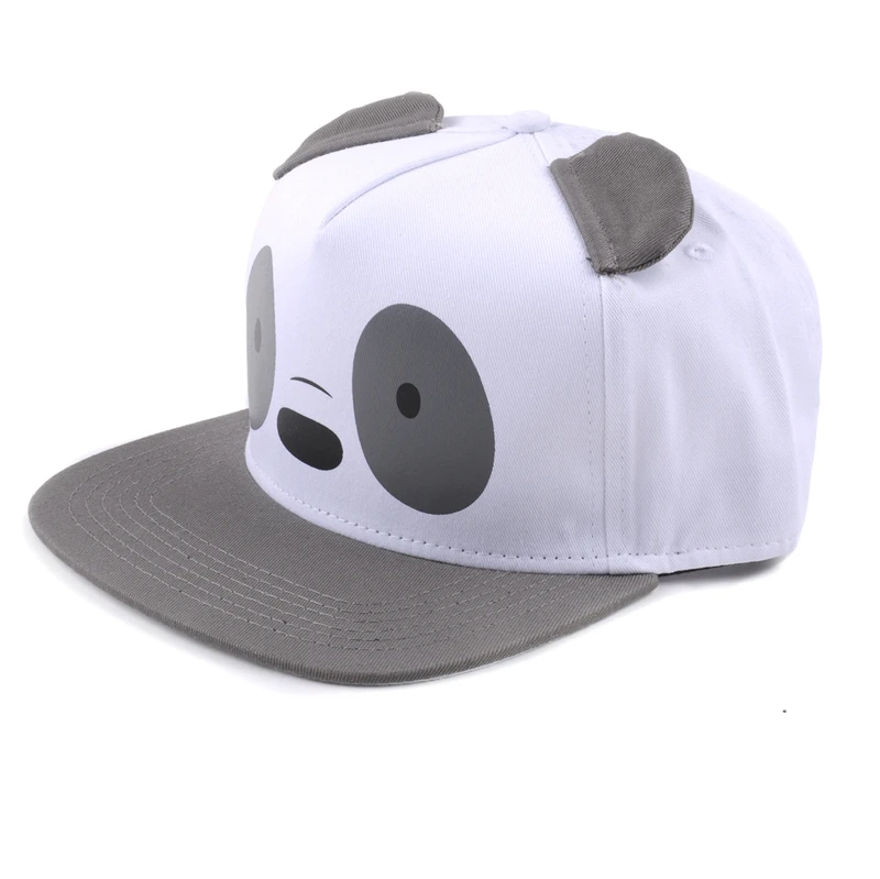 Fashion custom 5 panel cute printed panda sports flat cap hat for kids