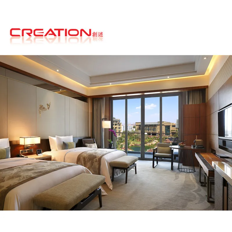 2022 Brand New Hotel Boutique Hotel Bedroom Furniture Queen Size Upholstery MDF Wood  Bed Set For Hotel