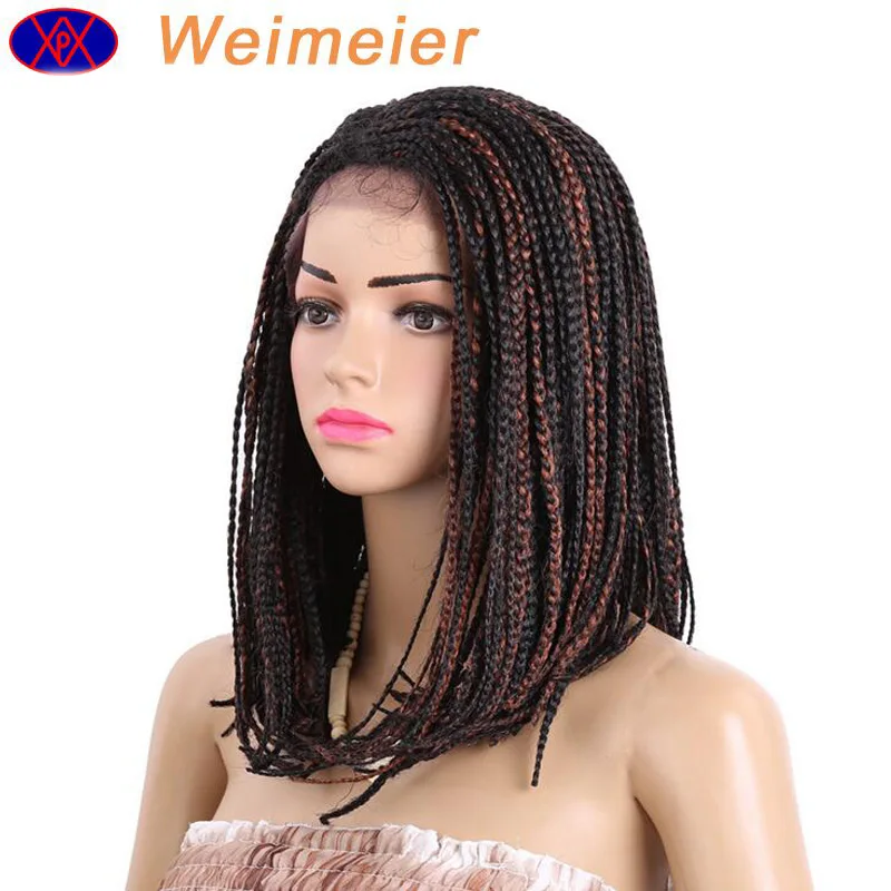 
Hot selling shawl lace BOBO head color three-stranded braided wigs synthetic lace front wig braids 