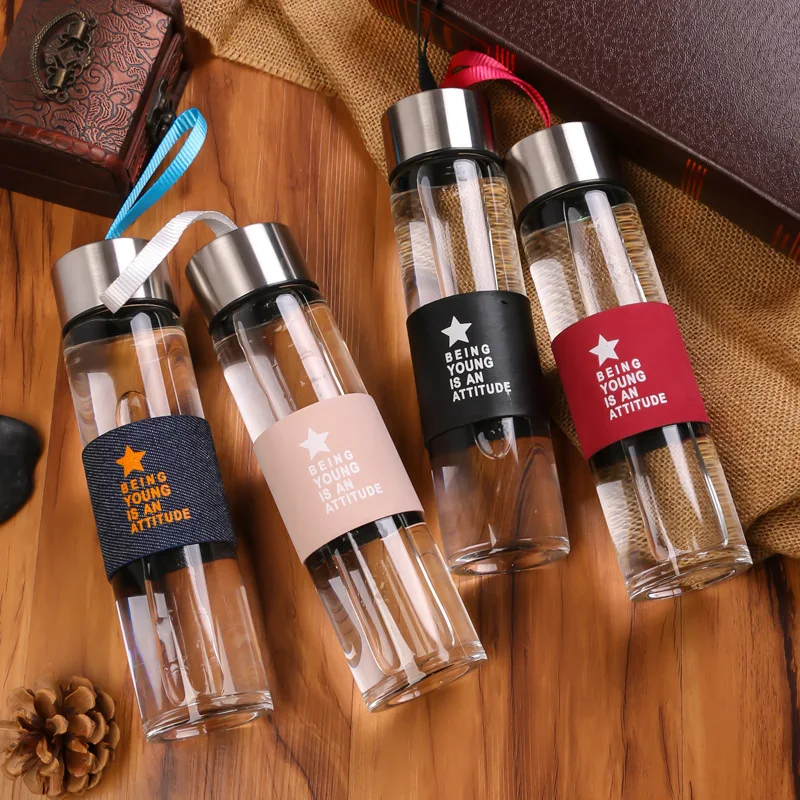 
450ML High Quality Unbreakable Portable sports Borosilicate Glass Water Bottles with Filters for tea and fruit infusion 