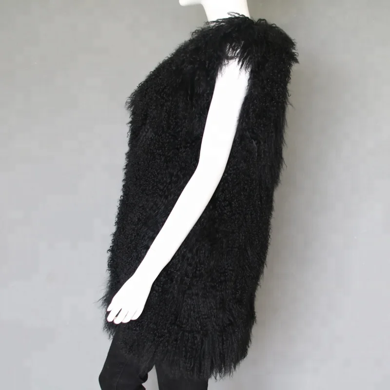Long style genuine Mongolian lamb fur vest women winter real sheep fur gilet for lady fashion