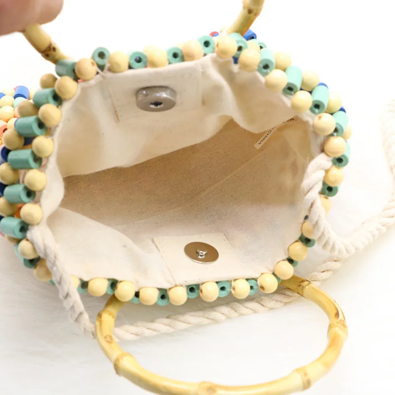 New Arrive Colorful beads woven beach bag shoulder bag crochet tote wooden beads bag for woven