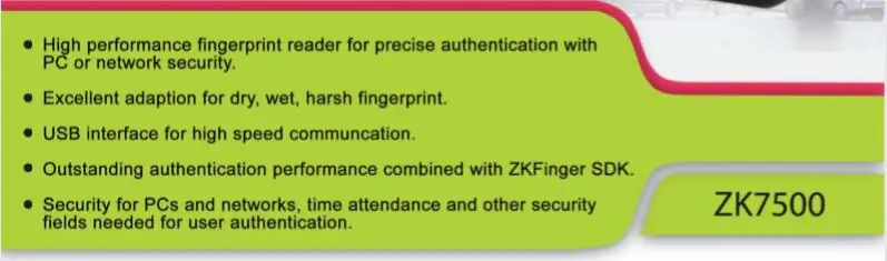 ZK7500 Usb Biomatric fingerprint scanner with free SDK software
