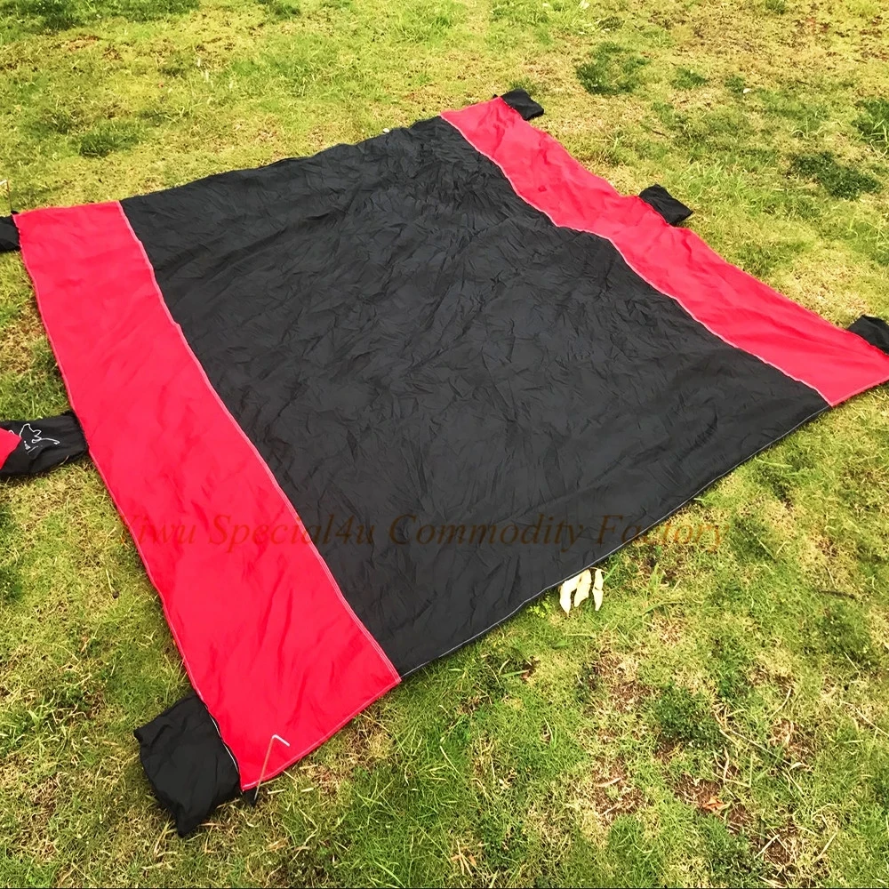 Parachute nylon 9*7 feet camping beach mat with sand pocket stakes custom logo foldable sand proof beach picnic blanket mat