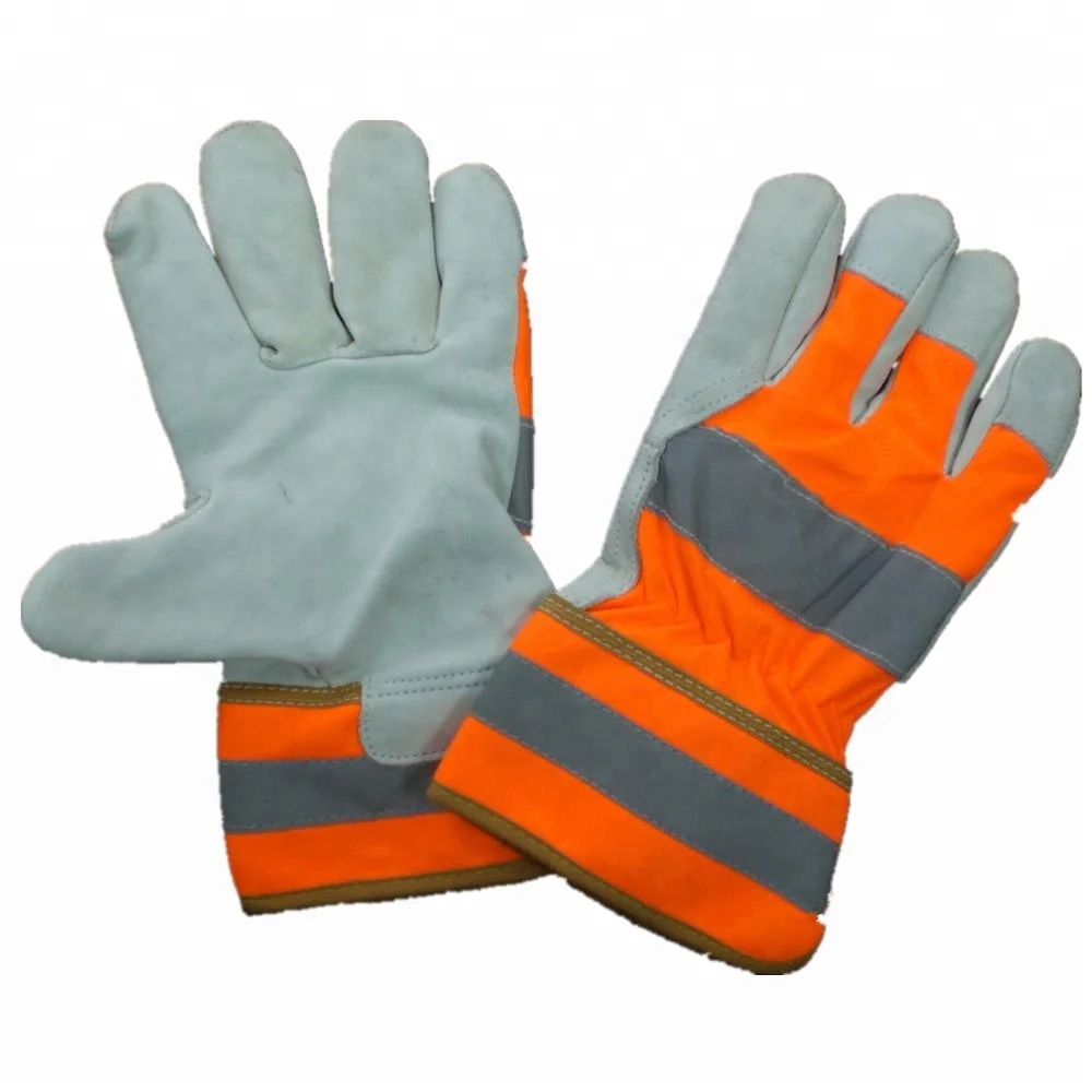 GLOVEMAN HI-VIS Grain Cowhide leather reflective rigger work safety gloves