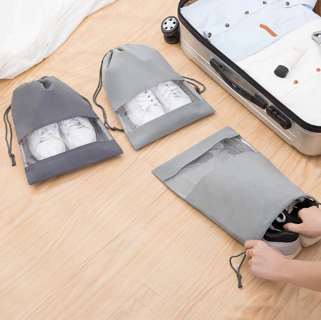 Customized Color Transparent Dust Travel Non-woven Drawstring Shoe Storage bag