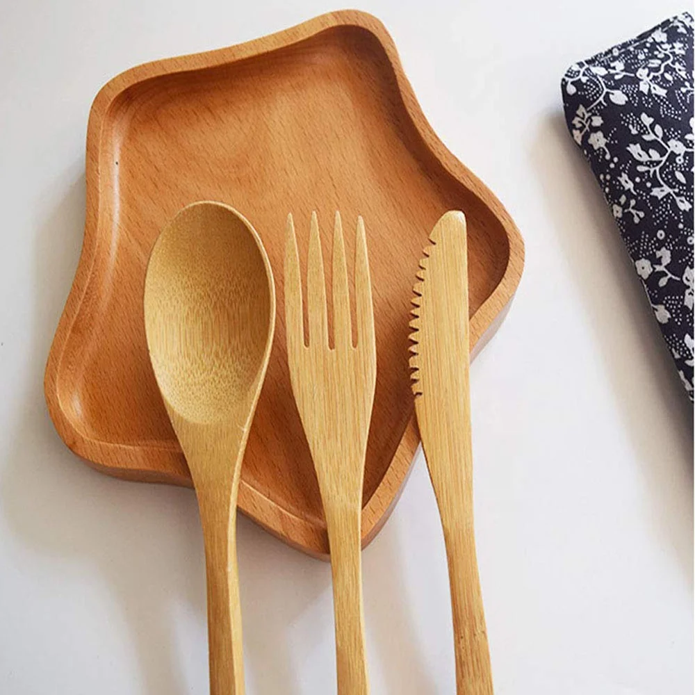 Reusable Stainless Steel Straw Natural Bamboo Cutlery Set with Travel Case