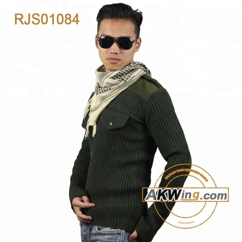 Olive Green Military Wool Knit Police Sweater Pullover Army Tactical Commando Sweater